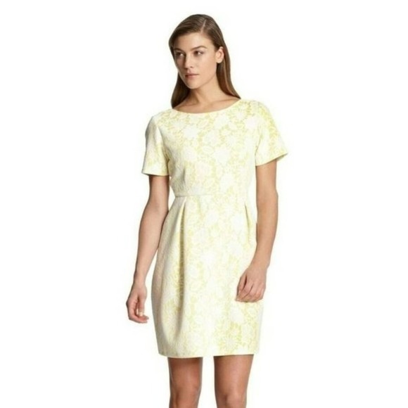 Robert Rodriguez Yellow Skye Bonded Lace Floral Sheath Dress Size Medium Pockets - Picture 1 of 6